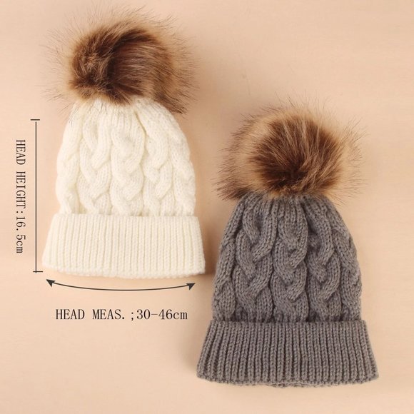 2pcs Baby Pom Pom Decor Beanie - Picture 3 of 4